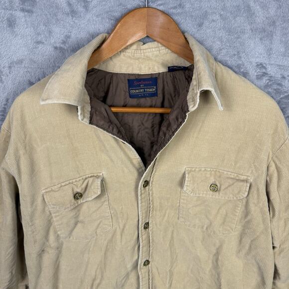 VINTAGE Country Touch Mens Tan Corduroy Quilted Lining Jacket Size L - Picture 2 of 6